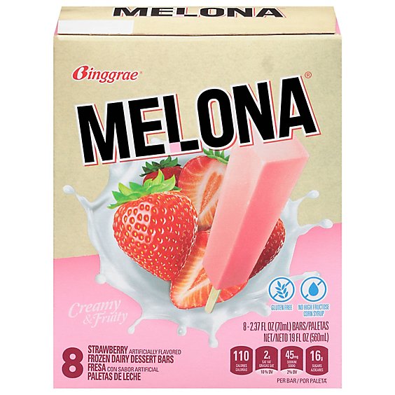 Melona Frozen Dairy Dessert Bars Strawberry - 8-2.37 Fl. Oz.