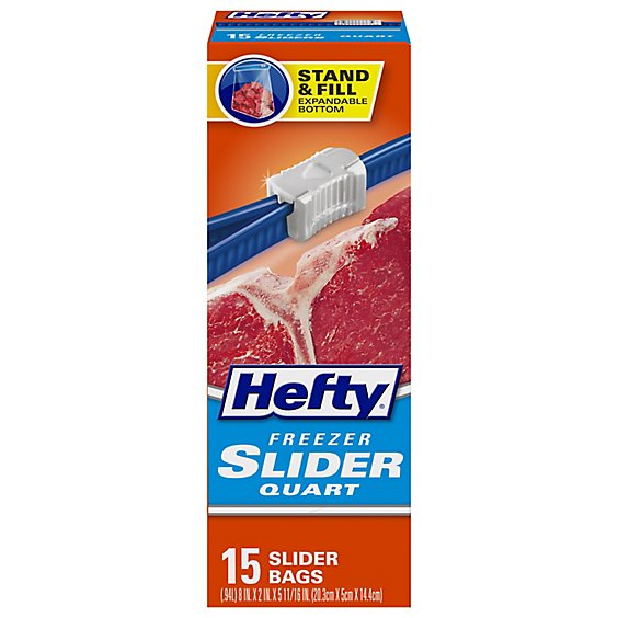 Hefty Storage Slider Bags Freezer Quart - 15 Count