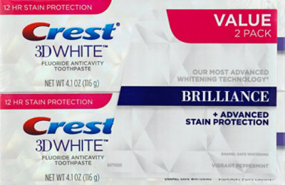 Crest 3D White Toothpaste Fluoride Anticavity Brilliance Vibrant Peppermint Value Pack - 2-4.1 Oz - Image 2