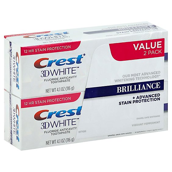 Crest 3D White Toothpaste Fluoride Anticavity Brilliance Vibrant Peppermint Value Pack - 2-4.1 Oz