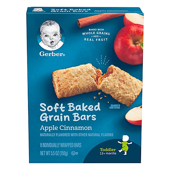 Gerber Baby Food Toddler Soft Baked Grain Bars Apple Cinnamon 8 Count - 5.5 Oz