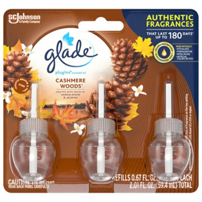 Glade PlugIns Scented Oil Refill Cashmere Woods Essential Oil Infused Plug In 2.01 FL OZ 3 ct