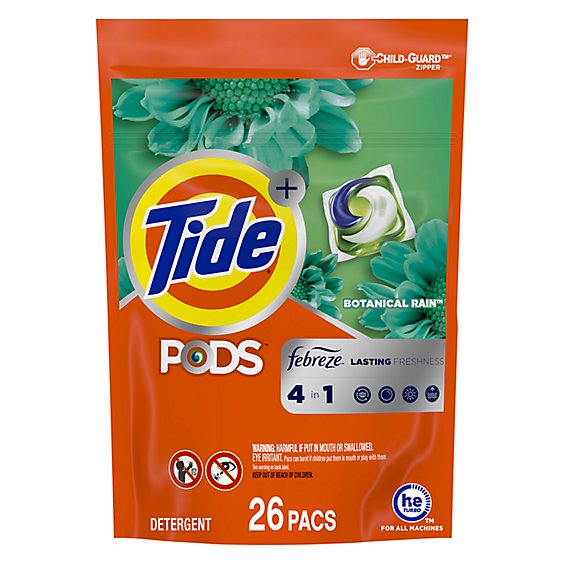 Tide PODS Liquid Laundry Detergent Pacs with Febreze HE Compatible Botanical Rain - 26 Count