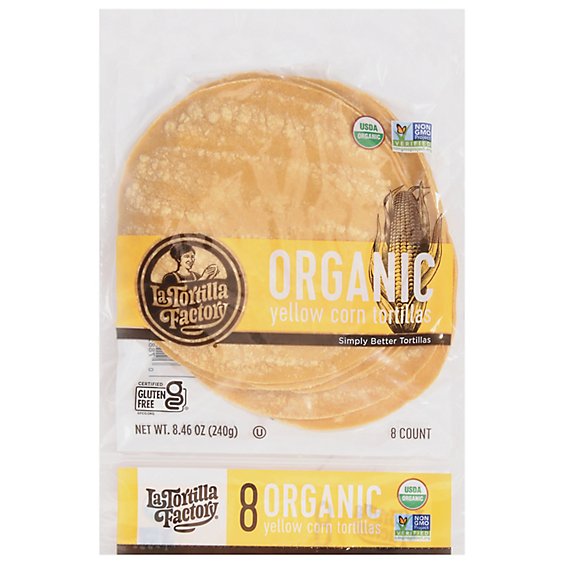 La Tortilla Factory Tortillas Organic Corn Yellow Bag 8 Count - 8.46 Oz
