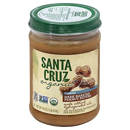Santa Cruz Organic Peanut Butter Dark Roasted Creamy - 16 Oz - Image 1
