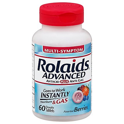 Rolaids Antacid Plus Anti-Gas Advanced Multi-Symptom Chewable Tablets Mixed Berries - 60 Count - Image 3
