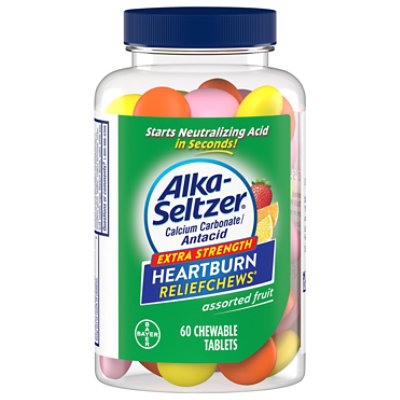 Alka-Seltzer Heartburn Relief Chewable Tablets Assorted Fruit Extra Strength - 60 Count