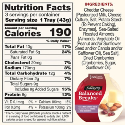 Sargento Balanced Breaks Snacks White Cheddar Cheese Roasted Almonds Dried Cranberries - 3-1.5 Oz - Image 4