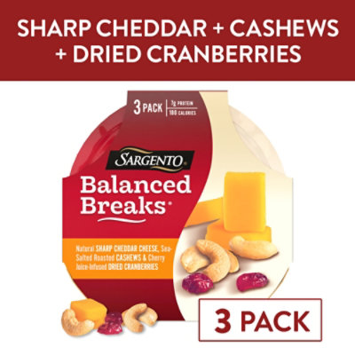 Sargento Balanced Breaks Sharp Cheddar Cheese Cashews Cherry Infused Dried Cranberries - 3-1.5 Oz - Image 1