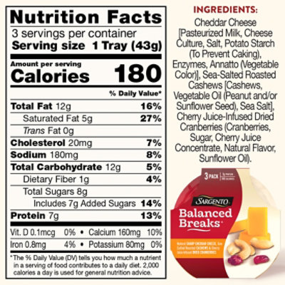 Sargento Balanced Breaks Sharp Cheddar Cheese Cashews Cherry Infused Dried Cranberries - 3-1.5 Oz - Image 4