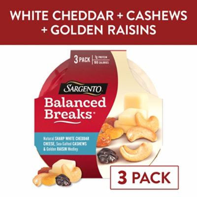 Sargento Balanced Breaks Sharp White Cheddar Cheese Roasted Cashews Raisins - 3-1.5 Oz - Image 1