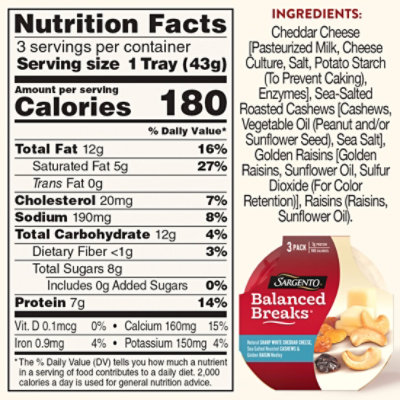 Sargento Balanced Breaks Sharp White Cheddar Cheese Roasted Cashews Raisins - 3-1.5 Oz - Image 4