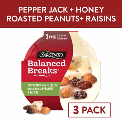 Sargento Balanced Breaks Pepper Jack Natural Cheese Honey Roasted Peanuts and Raisins - 3-1.5 Oz - Image 1