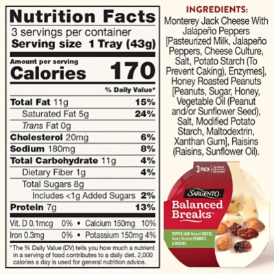 Sargento Balanced Breaks Pepper Jack Natural Cheese Honey Roasted Peanuts and Raisins - 3-1.5 Oz - Image 4