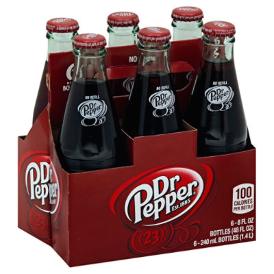 Dr Pepper Made with Sugar, 8 fl oz glass bottles, 6 pack