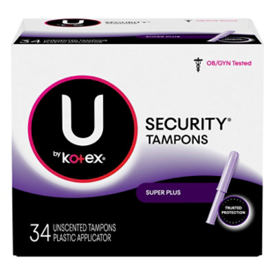 U By Kotex Security Tampons Unscented Plastic Applicator Tampons Super Plus Big Pak 34 Count Safeway