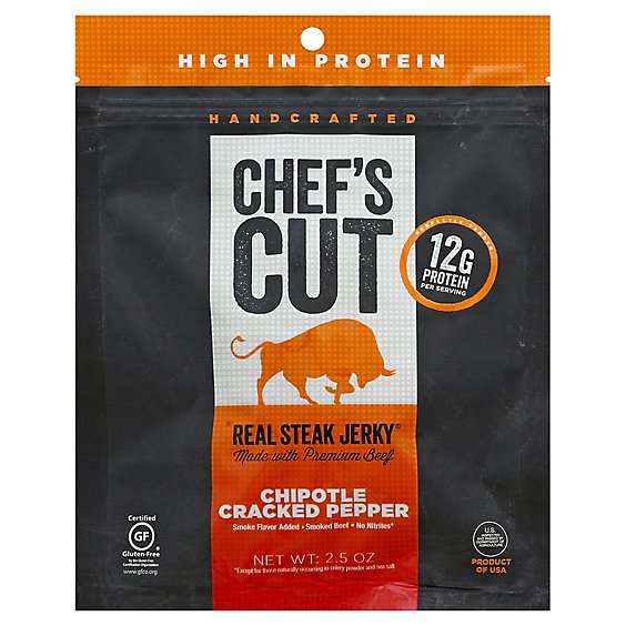 Chefs Cut Real Jerky Co. Real Steak Jerky Chipotle Cracked Pepper - 2.5 Oz