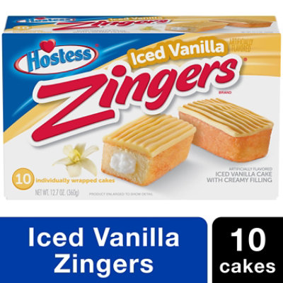 Hostess Zingers Snack Cakes Artificially Flavored Iced Vanilla Cake - 10 Count