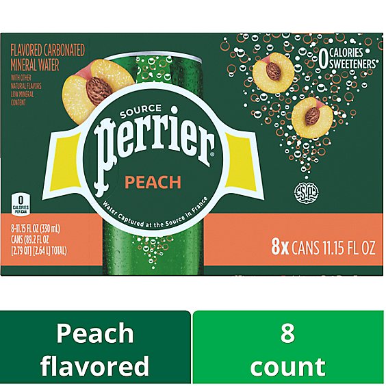 Perrier Peach Flavored Carbonated Mineral Water Can 8 count - 11.15FL OZ