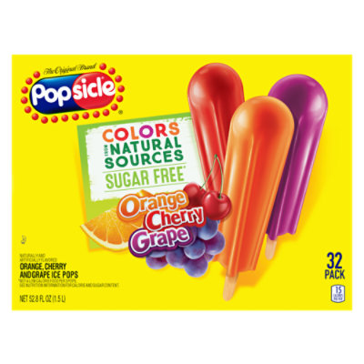 Popsicle Ice Pops Sugar Free Orange Cherry Grape - 32 Count - randalls