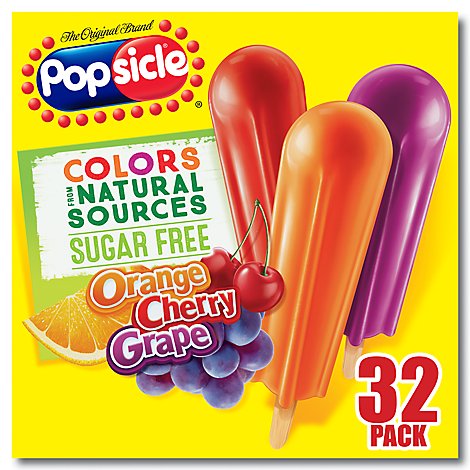Popsicle Ice Pops Sugar Free Orange Cherry Grape - 32 Count