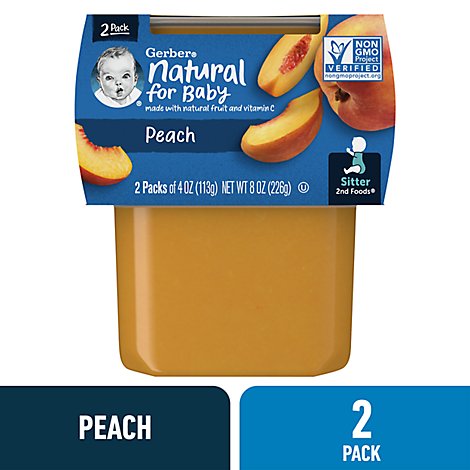 Gerber 2nd Foods Natural Peach Baby Food Tub - 2- 4 Oz