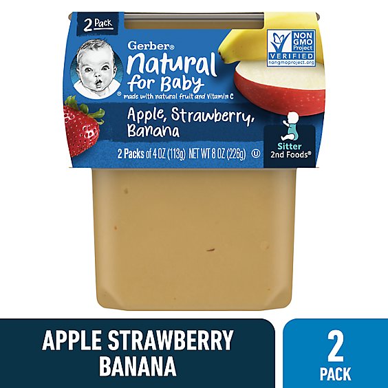 Gerber 2nd Foods Natural For Baby Apple Strawberry Banana Baby Food Tubs Multipack - 2-4 Oz