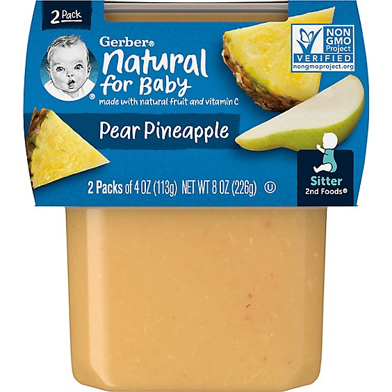 Gerber 2nd Foods Natural Pear Pineapple Baby Food Tub - 2-4 Oz