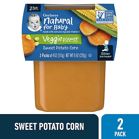 Gerber 2nd Foods Natural Sweet Potato Corn Veggie Power Baby Food Tubs - 2-4 Oz