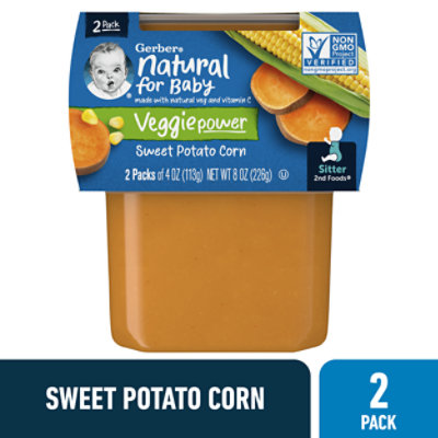 Gerber 2nd Foods Natural For Baby Sweet Potato Corn Veggie Power Baby Food Tubs Multipack - 2-4 Oz