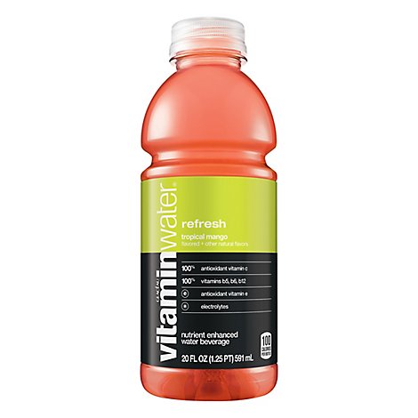 vitaminwater Water Beverage Nutrient Enhanced Refresh Tropical Mango - 20 Fl. Oz.
