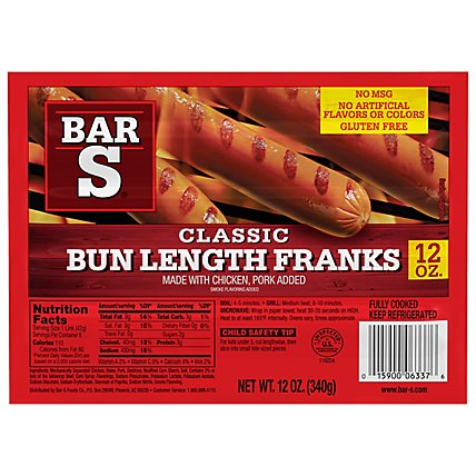 Bar-S Franks Bun Length Classic - 12 Oz - Image 1