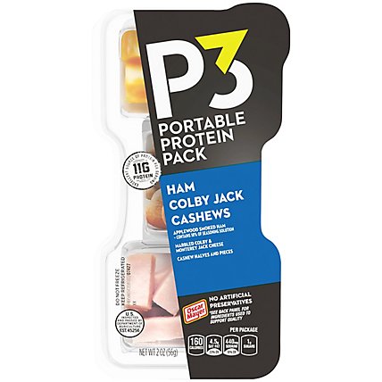 P3 Portable Protein Pack Ham Cashews Colby Jack Cheese for a Low Carb Lifestyle Tray - 2 Oz - Image 2