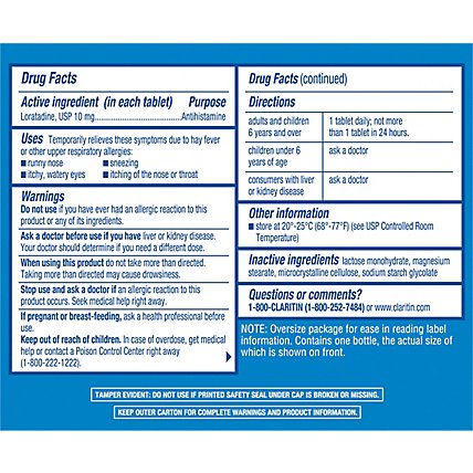 Claritin Antihistamine Tablets Indoor & Outdoor Allergies Prescription Strength 10mg - 30 Count - Image 5