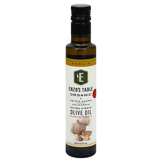 Enzos Table Olive Oil Extra Virgin Organic With Garlic - 8.5 Fl. Oz.