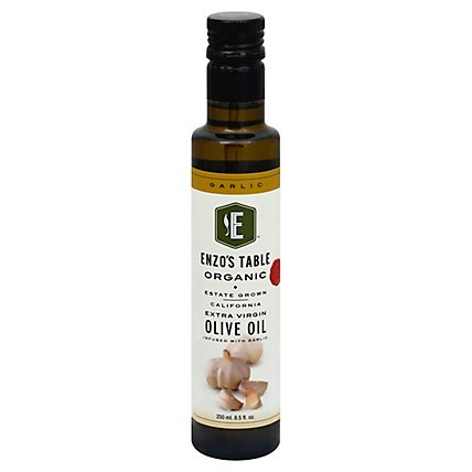 Enzos Table Olive Oil Extra Virgin Organic With Garlic - 8.5 Fl. Oz. - Image 1