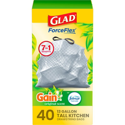 Glad Forceflex With Febreze Gain Tall Kitchen Drawstring Trash Bags