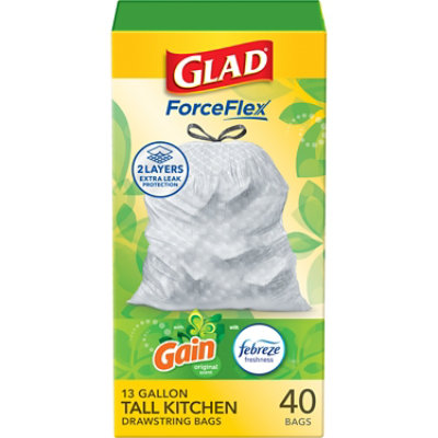 Glad Forceflex With Febreze Gain Tall Kitchen Drawstring Trash Bags 13 Gallon - 40 Count - Image 1