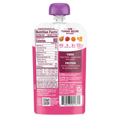 Happy Tot Organic Pears Raspberries Carrots & Butternut Squash Toddler Food Pouch - 4 Oz - Image 3