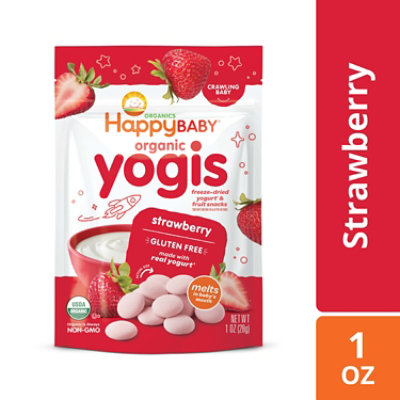 Happy Baby Organics Yogis Freeze Dried Yogurt And Fruit Snacks Strawberry  - 1 Oz - Image 1