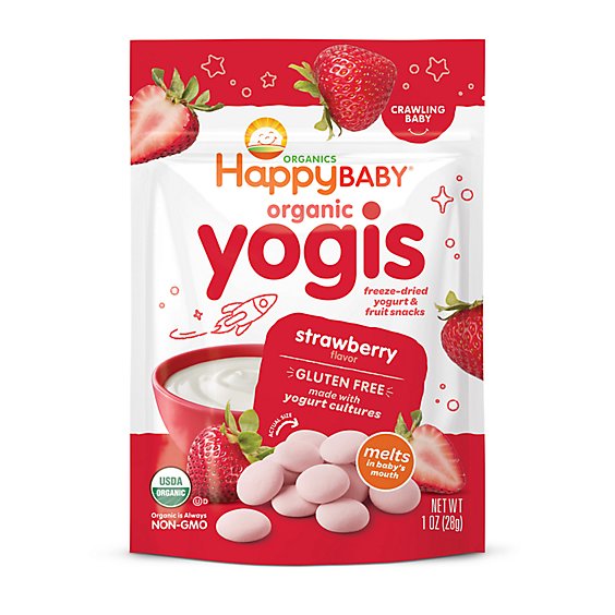 Happy Baby Organics Yogis Freeze Dried Yogurt And Fruit Snacks Strawberry  - 1 Oz