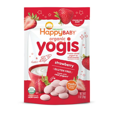 Happy Baby Organics Yogis Freeze Dried Yogurt And Fruit Snacks Strawberry  - 1 Oz