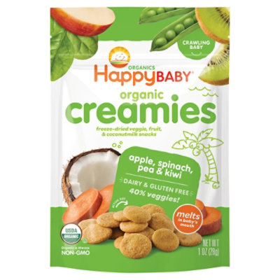 Happy Baby Organics Veggie & Fruit Snacks Coconut Milk Apple Spinach Pea & Kiwi Creamies - 1 Oz - Image 1