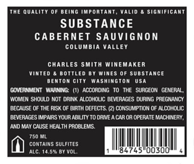 Substance CS Cabernet Sauvignon Washington Red Wine - 750 Ml - Image 3