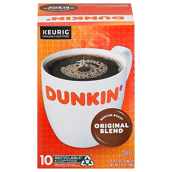 Dunkin Donuts Coffee K-Cup Pods Medium Roast Original Blend - 10-0.37 Oz