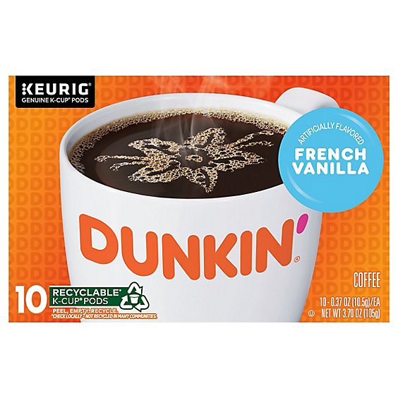 Dunkin Donuts Coffee K-Cup Pods French Vanilla Flavored - 10-0.37 Oz