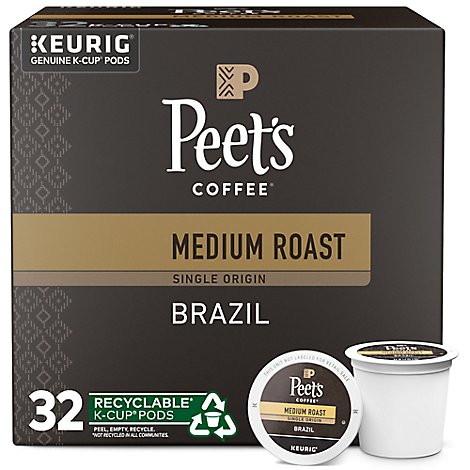 Peet's Coffee Single Origin Brazil Medium Roast K Cup Pods - 32 Count