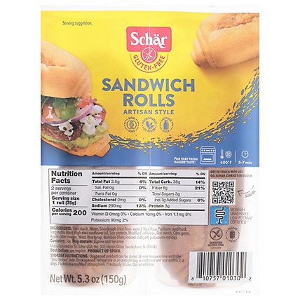 Schar Gluten Free Parbaked Sub Sandwich Rolls - 5.3 Oz - Image 3