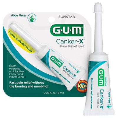 GUM Canker-X Oral Pain Relief Gel With Aloe Vera Nozzle - 0.28 Fl