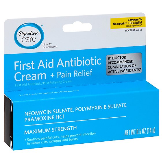 Signature Care Cream Antibiotic First Aid + Pain Relief Maximum Strength - 0.5 Oz